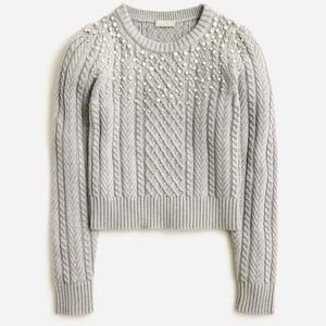 JCrew Gray Cable Knit Sweater with Pearls